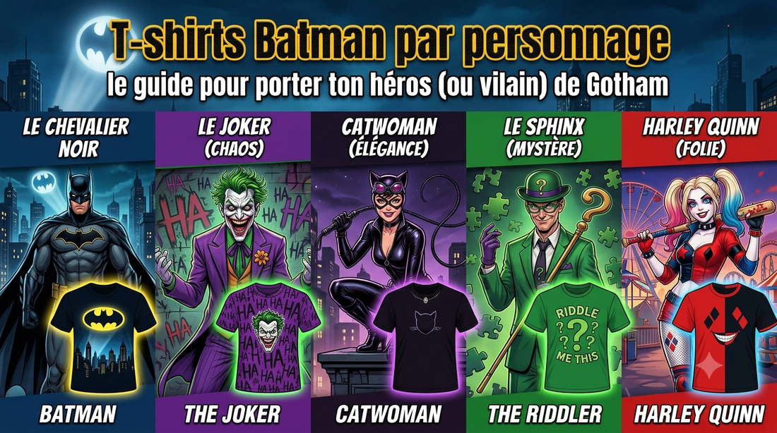 T-shirts Batman par personnage : le guide pour porter ton héros (ou vilain) de Gotham