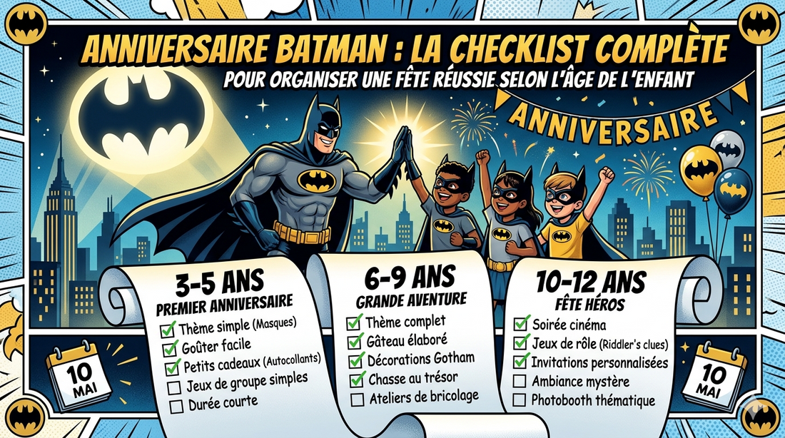 Anniversaire Batman : la checklist complète pour organiser une fête réussie selon l'âge de l'enfant