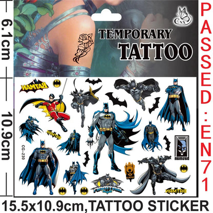 Batman Tattoo Stickers Waterproof Cute Sticker Funny Anime Birthday Party Supplies Decoration For Kids Women Men Gift