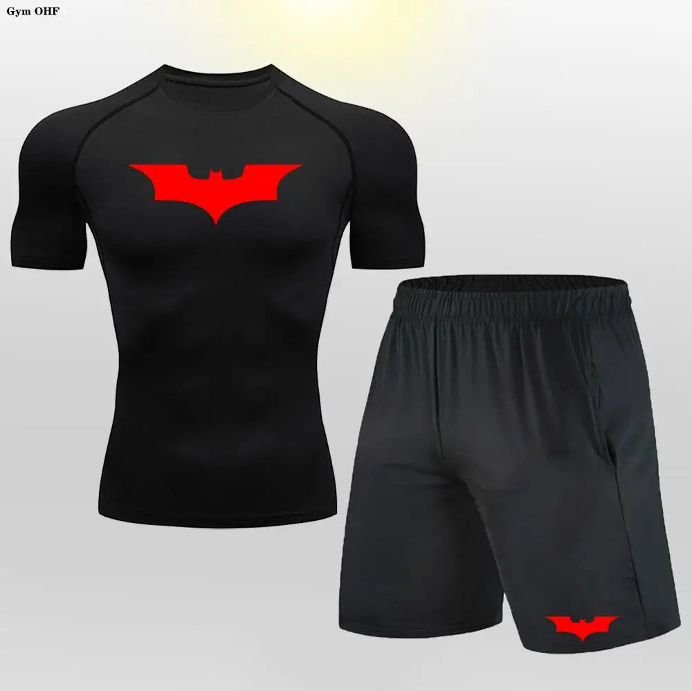 Survêtement Homme 2 Pièces Imprimé Spider - T-shirt Et Short De Compression, Séchage Rapide